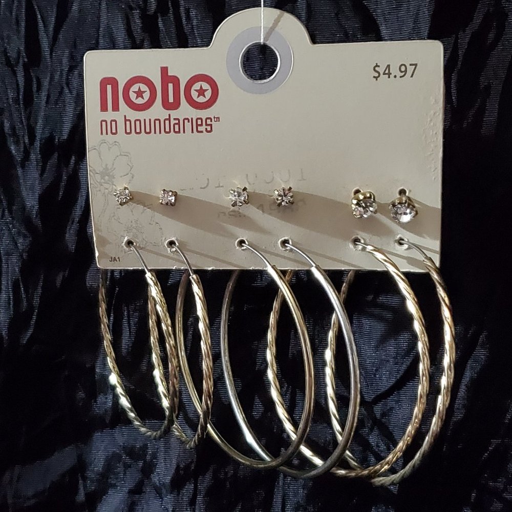 No Boundaries Goldtone Earring Stud and Hoop Set of 3